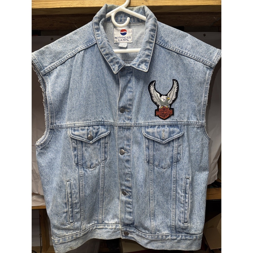 Rare  Pepsi Harley Davidson Denim Jean Vest Size‎ XL. Few Stains Not Bad For Age